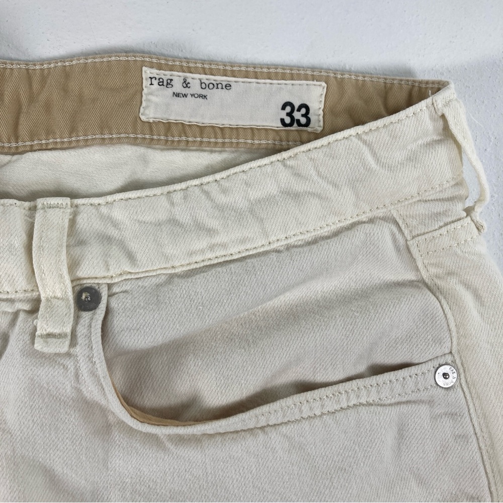 RAG & BONE Jeans Women’s Logan Mid-Rise Wide Leg 33 Ivory Cream Ecru Raw Hem - Picture 2 of 14